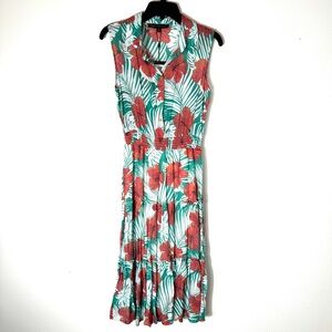 Alex & Parker NWT Hibiscus Midi Length Sleeveless Tiered Sundress Size S